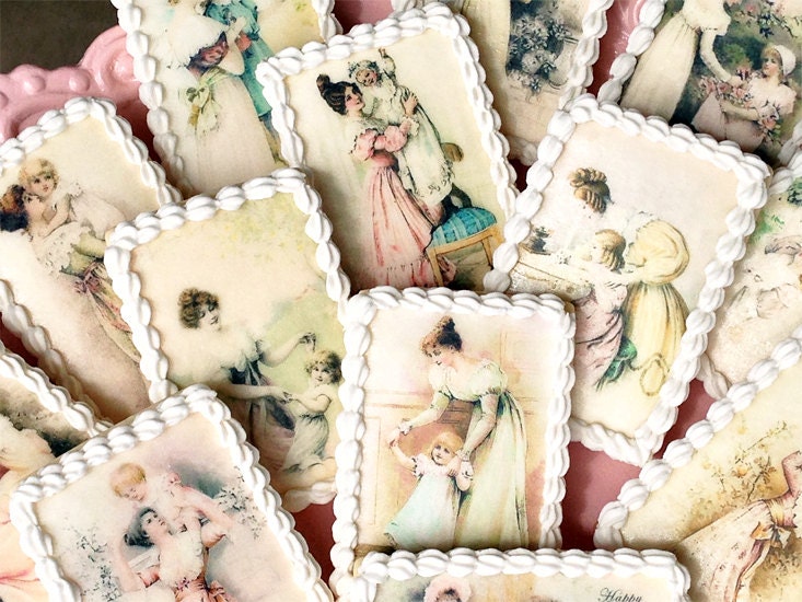 Victorian / Edwardian Mothers and Children Wafer Papers for Cookies - Vienne Style Edible Images