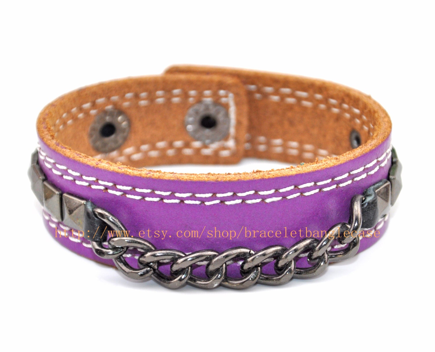 Bangle leather bracelet buckle bracelet women bracelet fashion bracelet made of purple leather and metal chain wrist bracelet sh-00017