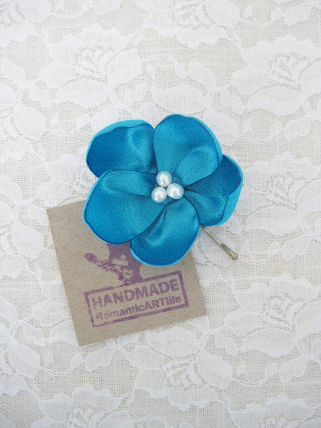 Turquoise Flower Hair Piece. Flower Bobby Pin. Wedding Hair Accessory. Bridesmaid Hair Flower. Flower Girl Hair Flower.