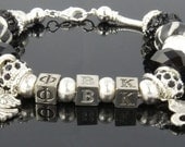 PHI BETA KAPPA 2: European Style Large Hole Bead Honor Society Silver Black Bracelet Accessory Gift