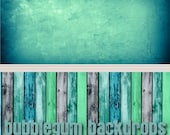 Two-in-One - 48"x96" DOUBLE BUBBLE  - Teal Grunge And Colored Wood - Vinyl Photography Backdrop Photo Pro