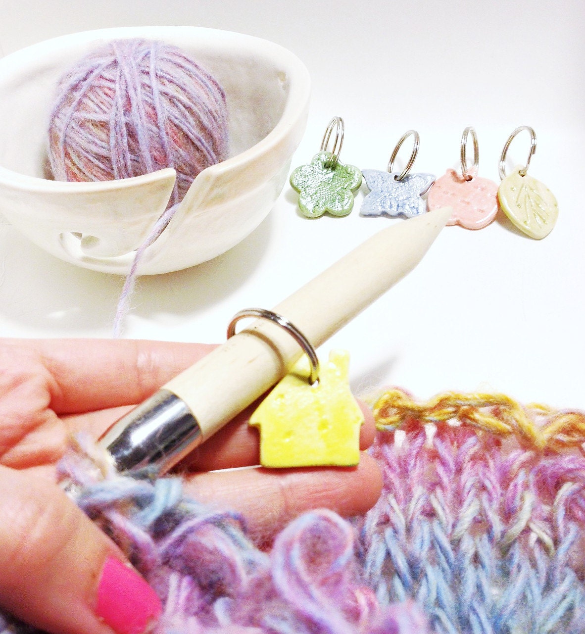 Ceramic Stitch Markers Set of 5 Colorful and Chic Made in Porcelain So Beautiful and Useful READY TO  SHIP