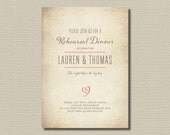 Printable Wedding Rehearsal and Dinner Invitation - Rustic Heart - Brown and Coral (RD32)