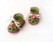 Baby Crochet Sandals, baby shower, Hot Pink and green baby girl sandals barefoot
