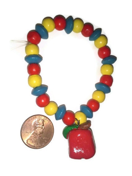Teacher Appreciation Bracelets, Back to school jewelry, apple bracelets, polymer clay charms, food jewelry, food miniatures, fake food,