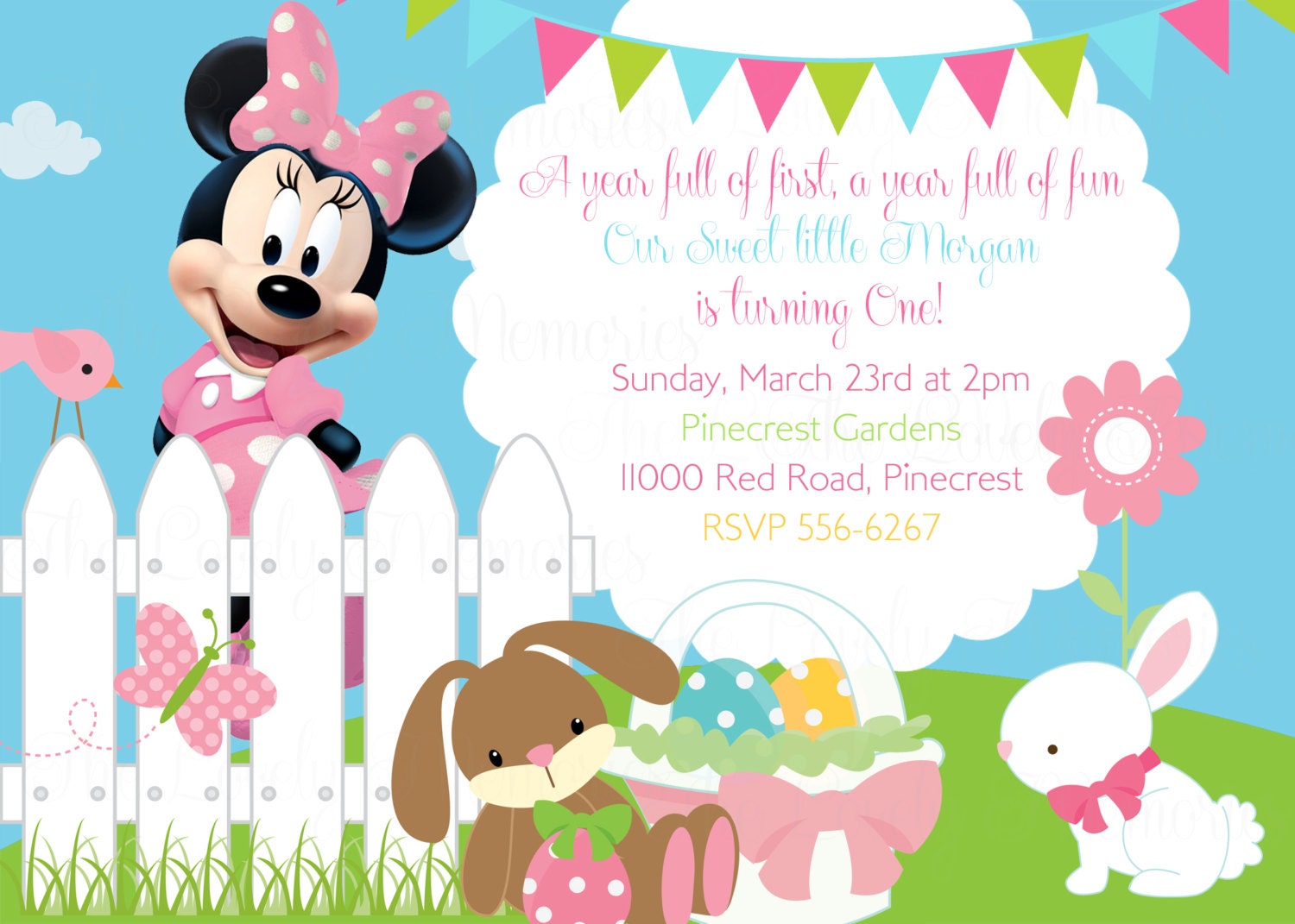 Minnie Mouse Easter Theme Birthday Invitation - Printable File Il_570xn