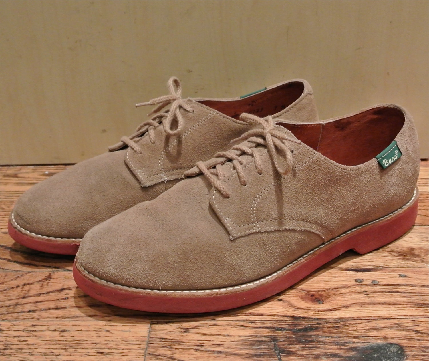 Size 9 Size 10 Bass Brogue Shoes Tan Suede Lace Up Flat Spectator Shoes Brogues