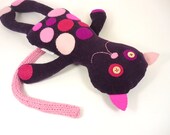 toy cat , stuffed plush animal , purple toy cat , eco friendly toy , Poppy for kids , purple pink and magenta colors , pink polka dots