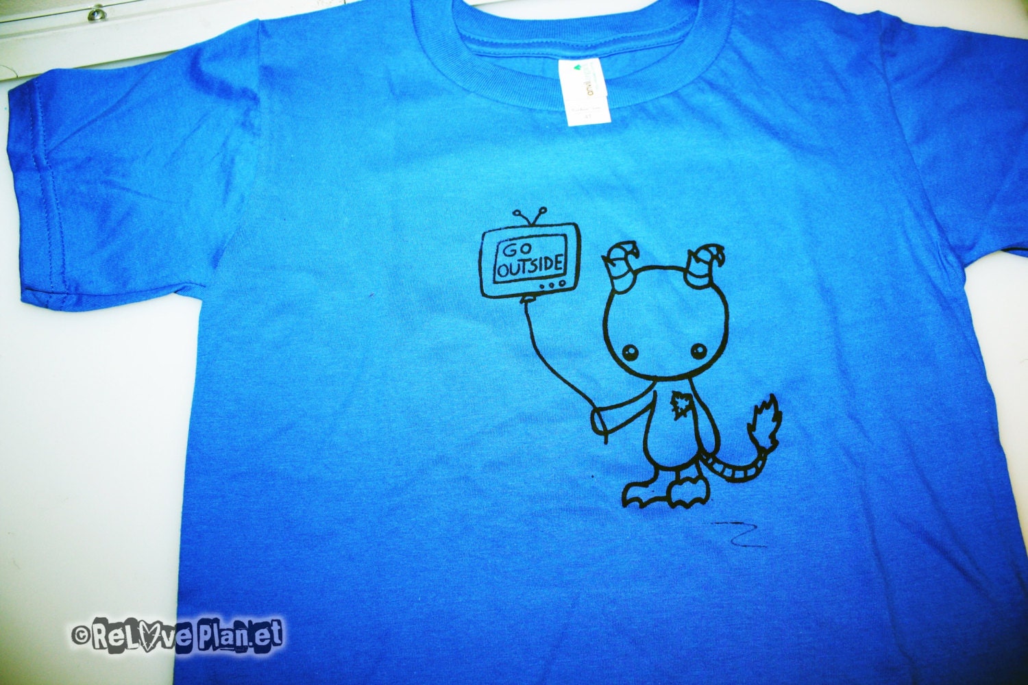 KIDS T-Shirt GO OUTSIDE Tee - Cute Horned Creature - Organic Eco Shirt - ReLove Planet - Toddler 4T