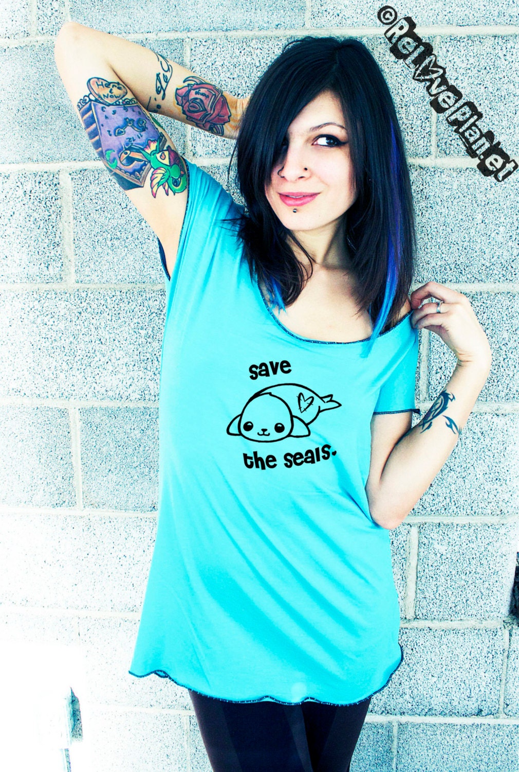 SAVE the SEALS - Slouchy Tee Shirt -  Organic Eco top - ReLove Plan.et - S-L