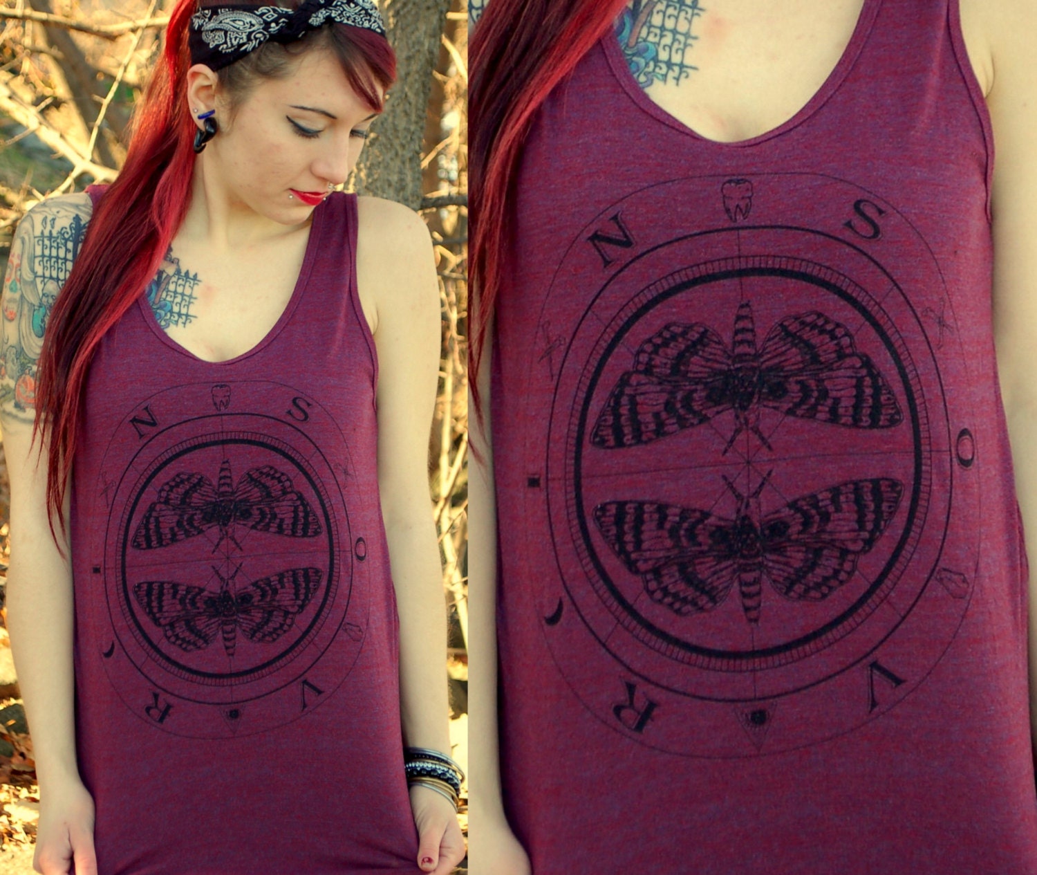 SIZE LARGE unisex Death Moth Tank heathered cranberry