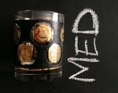 Set of Gold Rim Mid Century Low Ball Glasses with Gold Coins