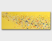 Original Modern Painting on canvas Abstract Art Expressions Surreal Yellow Colorful Handpainted Bright Original Artwork 32x12 - AstaArtwork