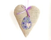Easter egg sachet in pastel pink and violet - cross-stitched linen lavender sachet - Spring cleaning - Housewares - linen heart home decor