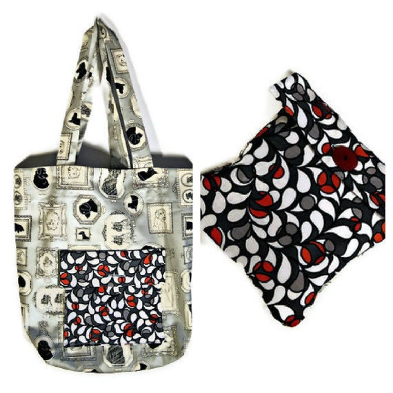 Floral with a Pop of Pink and Dogs - Fold up Tote Bag - Easy Tote - Free Shipping - ECO Shopping Bag -TAGT