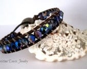 Leather Wrap Bracelet, Magic Unicorn, Blueberry Rainbow, Iridescent, Boho Chic, Single Wrap