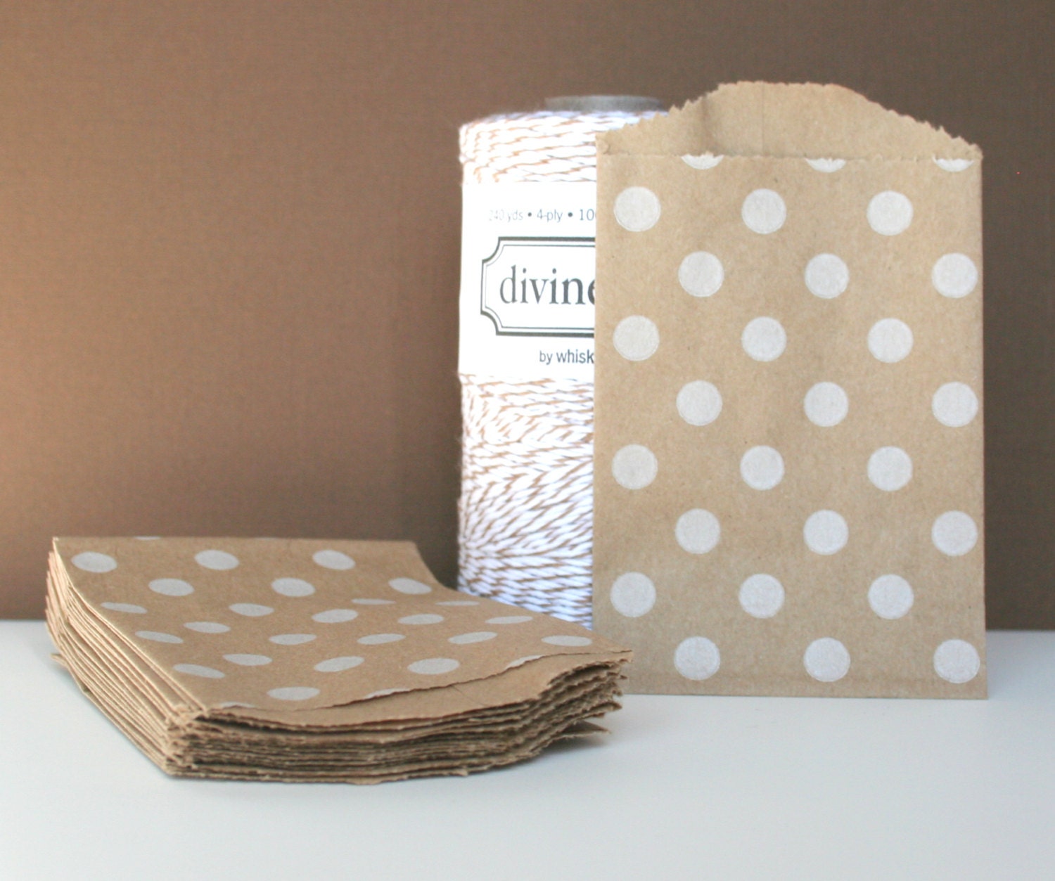 20 Polka Dot Mini Kraft Bags - 2.75"x4"