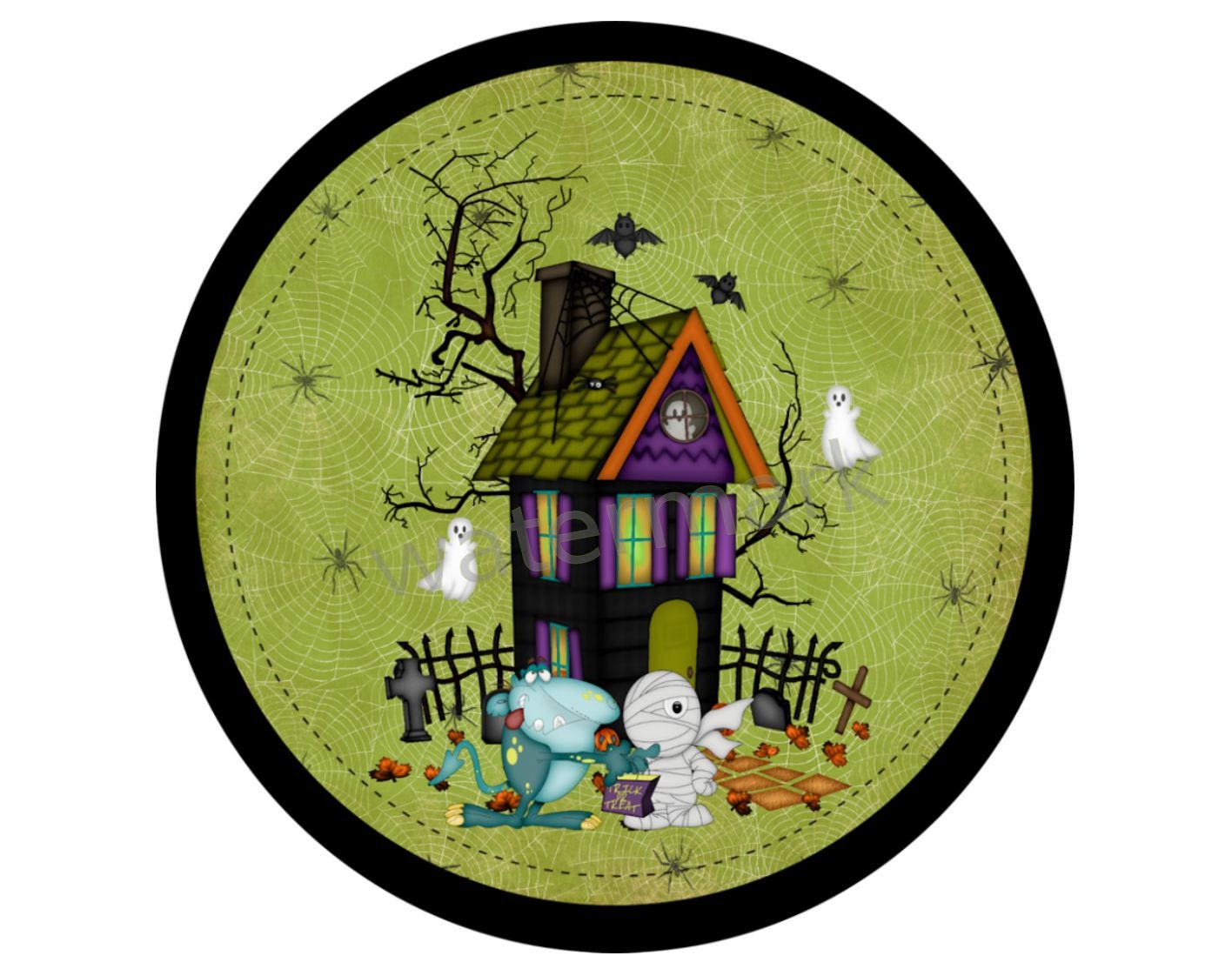 Printable Halloween Haunted House Cupcake Toppers or Gift Tags 3"
