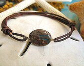 Tiny Treasures - Green Stripe Fancy Jasper Leather Adjustable Bracelet 14K Gold Filled