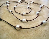 Versatile 56" Statement Boho Wrap Leather Beaded Strand of Pearls, Necklace, Bracelet, Anklet, Lariat, Choker, Belt