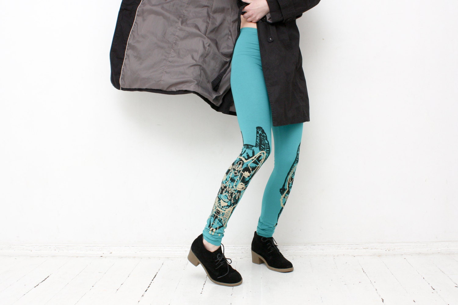 Black and golden tribal animal print mint green leggings