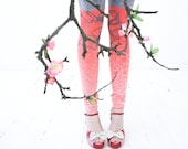 Blossom tree- light gray and coral pink color block leggings