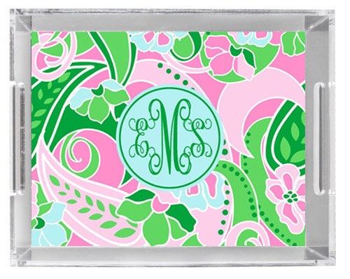 Monogrammed Lucite Tray - Personalized Acrylic Tray - Serving - Office - Vanity - Preppy - PINK PREPSTER