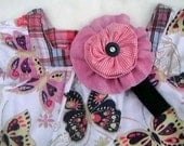 girls cotton shirt size 2T handmade vintage fabric flower and button head band set price reduced