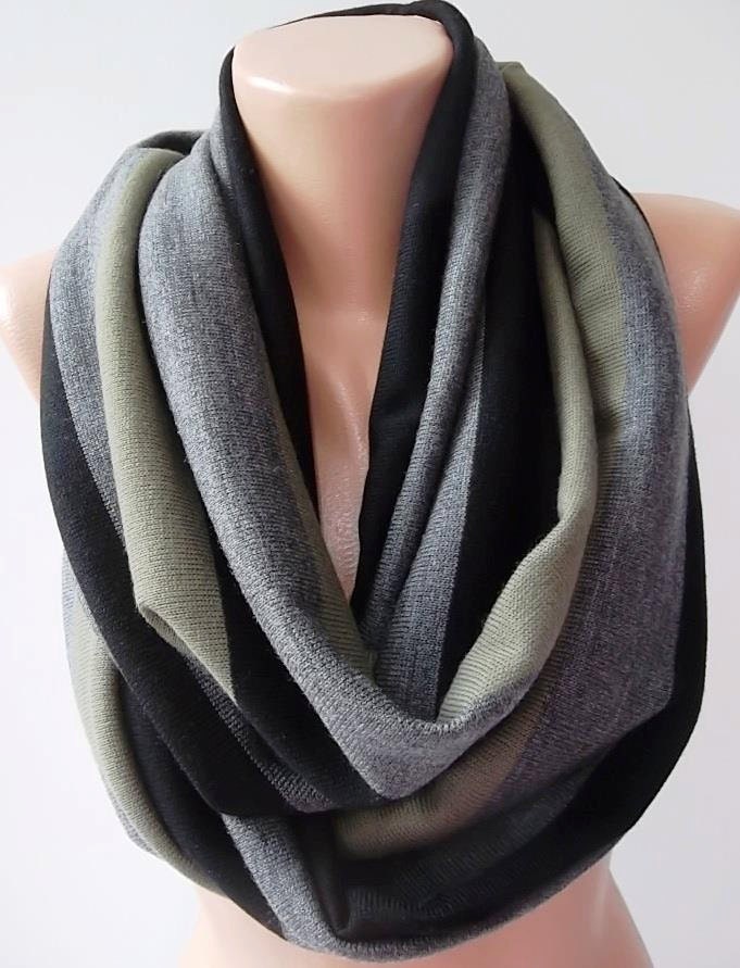 Gray khaki  black - Infinity Scarf Loop Scarf Circle Scarf  Elegant and classy