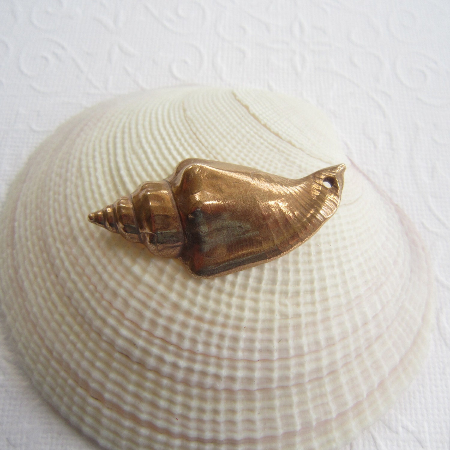 Handmade shell pendant, Bronze shell pendant, Artisan bronze pendant