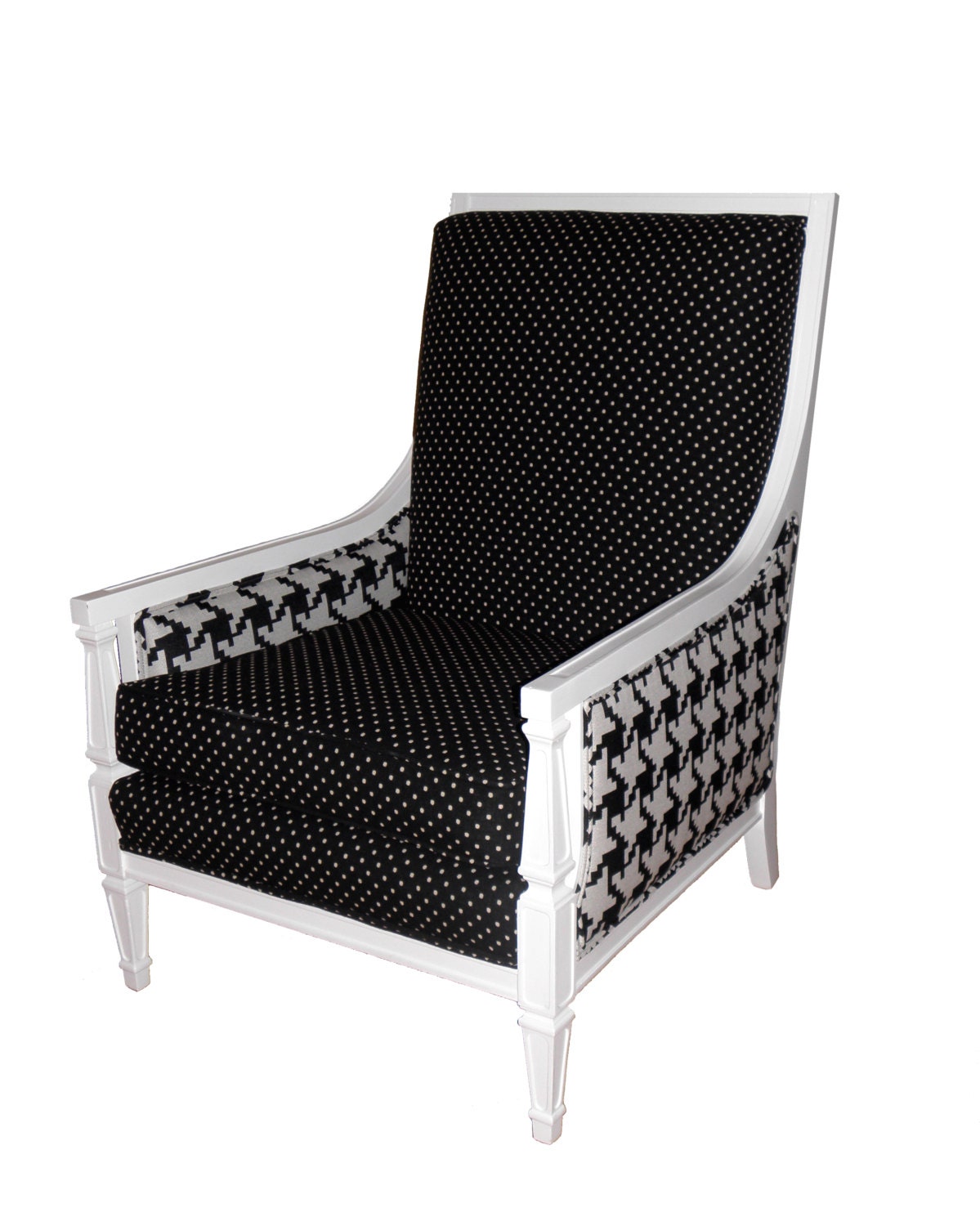 Upholstered Polka Dot and Houndstooth Refurbished Vintage Arm Chair