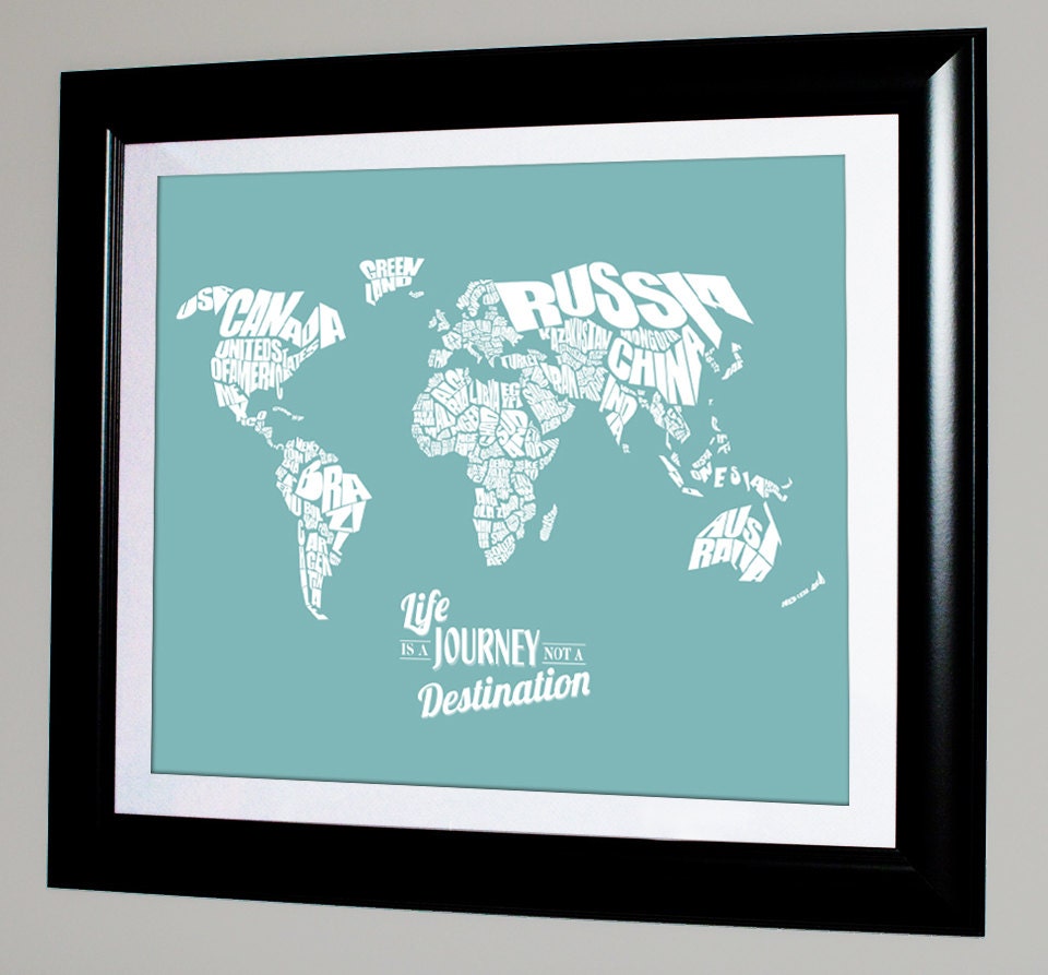 Life is a Journey not a Destination - World Word Map with Travel Quote - 8x10