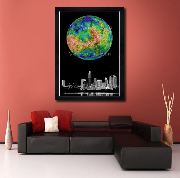 Austin Texas skyline cityscape 20 x 30 A1 large poster print Wall Art Home Decor interior Office design  Vernon Sullivan