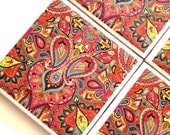 Moroccan Coasters, Ceramic Tile Set, Drink Coaster, Red Moroccan Design, Moroccan Decor, Moroccan Art, Furniture Coaster,