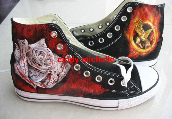 Custom Converse Hunger Games  Hand Painted On Converse Shoes Great Gift