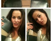 Vintage Green and Tan Clutch with Gold Hardware/ Clasp