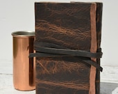 Leather Bound Handmade Western Pocket Journal Bull Hide Copper Diary Travel Adventure Silkscreen Art Notebook (191)
