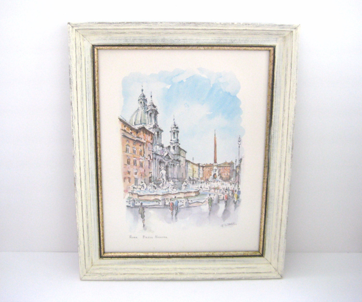 SALE - Upcycled Vintage Watercolour - Shabby Chic Wall Decor - Eclectic Italian Art