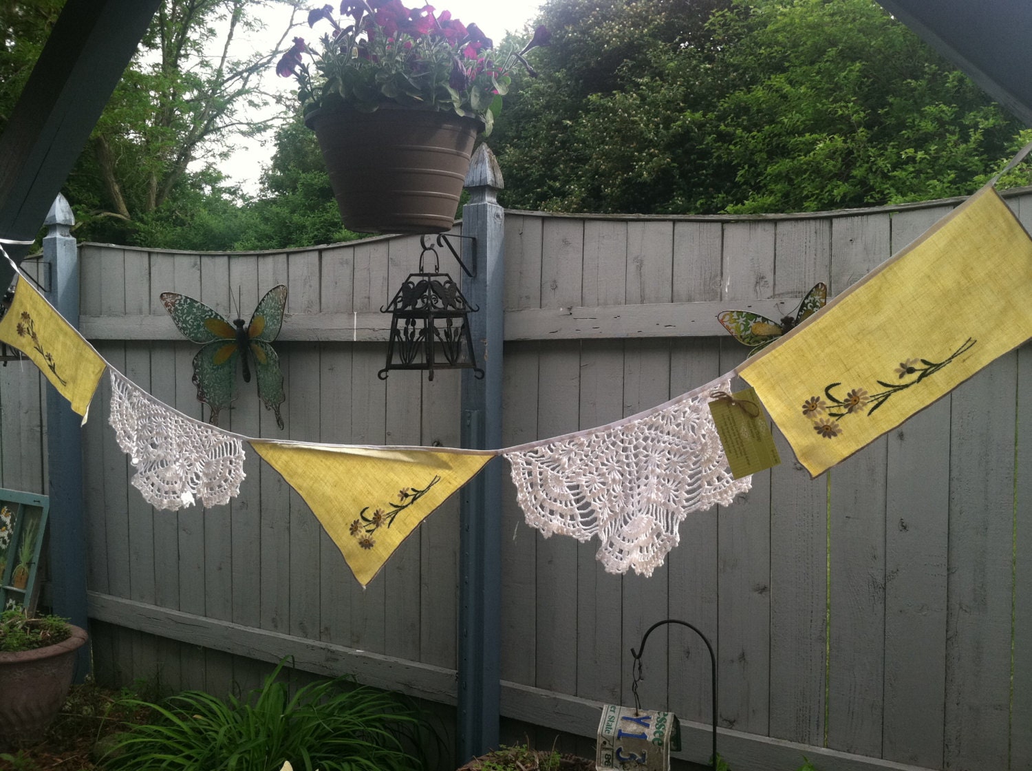 Linen & Lace Banner - Garland - Swag -Bunting - Rustic Wedding - Bridal Shower Decoration - Photo Prop - Vintage Home Decor - Shabby Chic