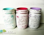 Uber Shabby Chic Office / Pencil Holder / Vase - Painted and Distressed Mason Jars