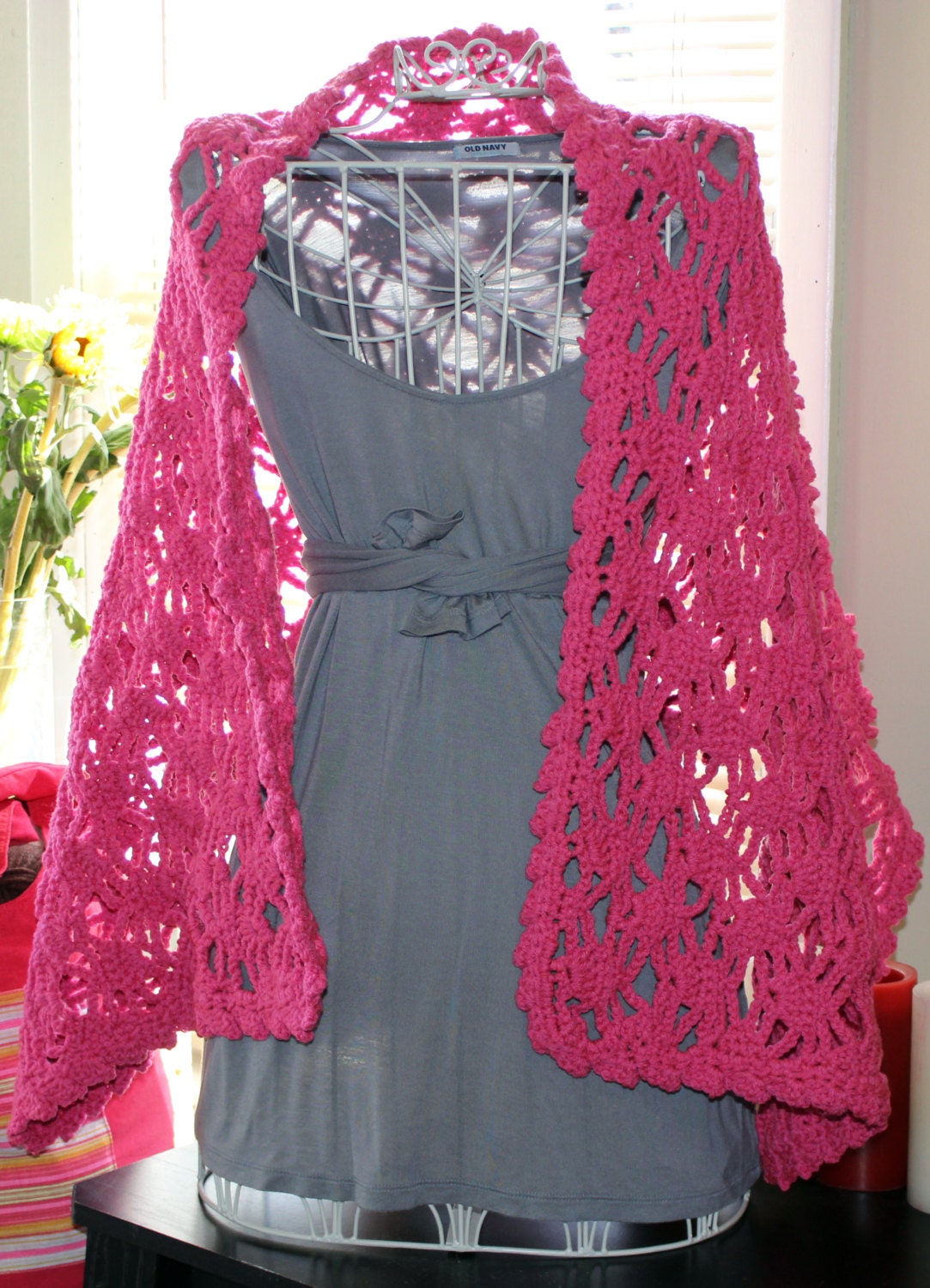Candy Pink light weight shawl Crochet