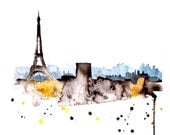 Eiffel Tower Paris city abstract ART PRINT 13X19 watercolor painting
