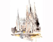 Barcelona's Sagrada Familia abstract ART PRINT 13X19 watercolor painting