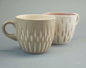 Ceramic stoneware cup coffee tea - unique handmade serving decorative textured kitchen pottery modern morning coffee - ecru brown