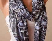 Valentine's Day - Gray Geometrc Patterned Infinity Scarf - Jersey Fabric