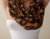 Mother's Day Gift - Perfect Gift - Caramel Brown Leopard  Infinity Scarf - Soft Cotton Fabric