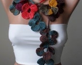 Handknit flowered scarf - colorful scarf