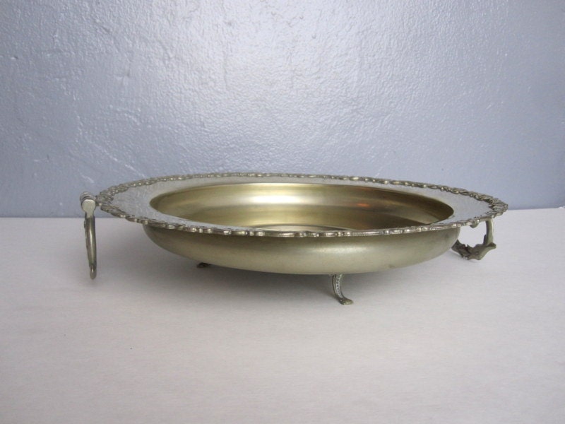 Vintage Plata Alemana Footed Platter with Dolphin Handles Made in Chile