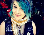 Mustard and Cream Vegan Ruffled Rococo Necklace Scarf