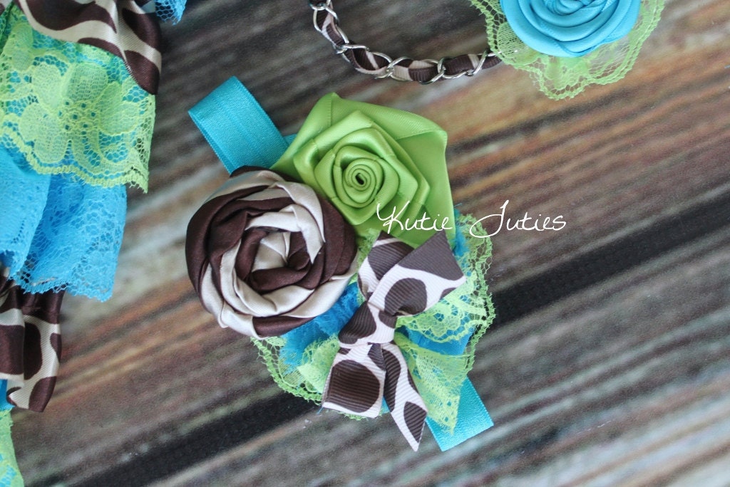 The Turquoise and Green Giraffe Headband- Lime Green, Turquoise, Brown, Tan Headband, Photo Prop, Belt, cake smash, birthday, Baby Girl